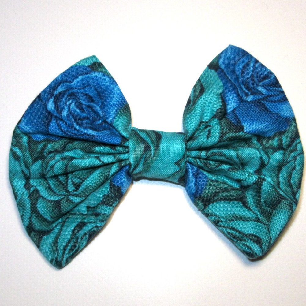 Blue Roses Fabric Hair Bow